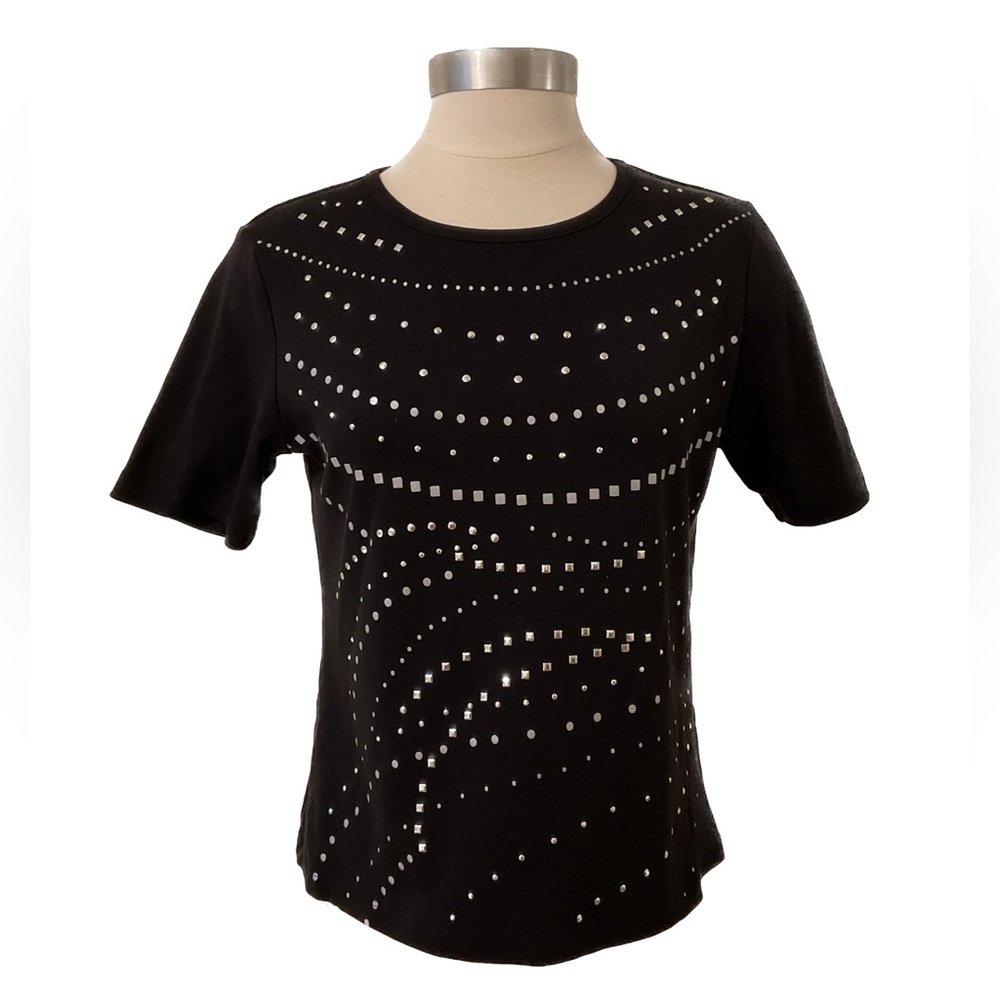 Alia Studded Short Sleeve Crew Neck Tee Shirt Top Ladies Size Petite Small